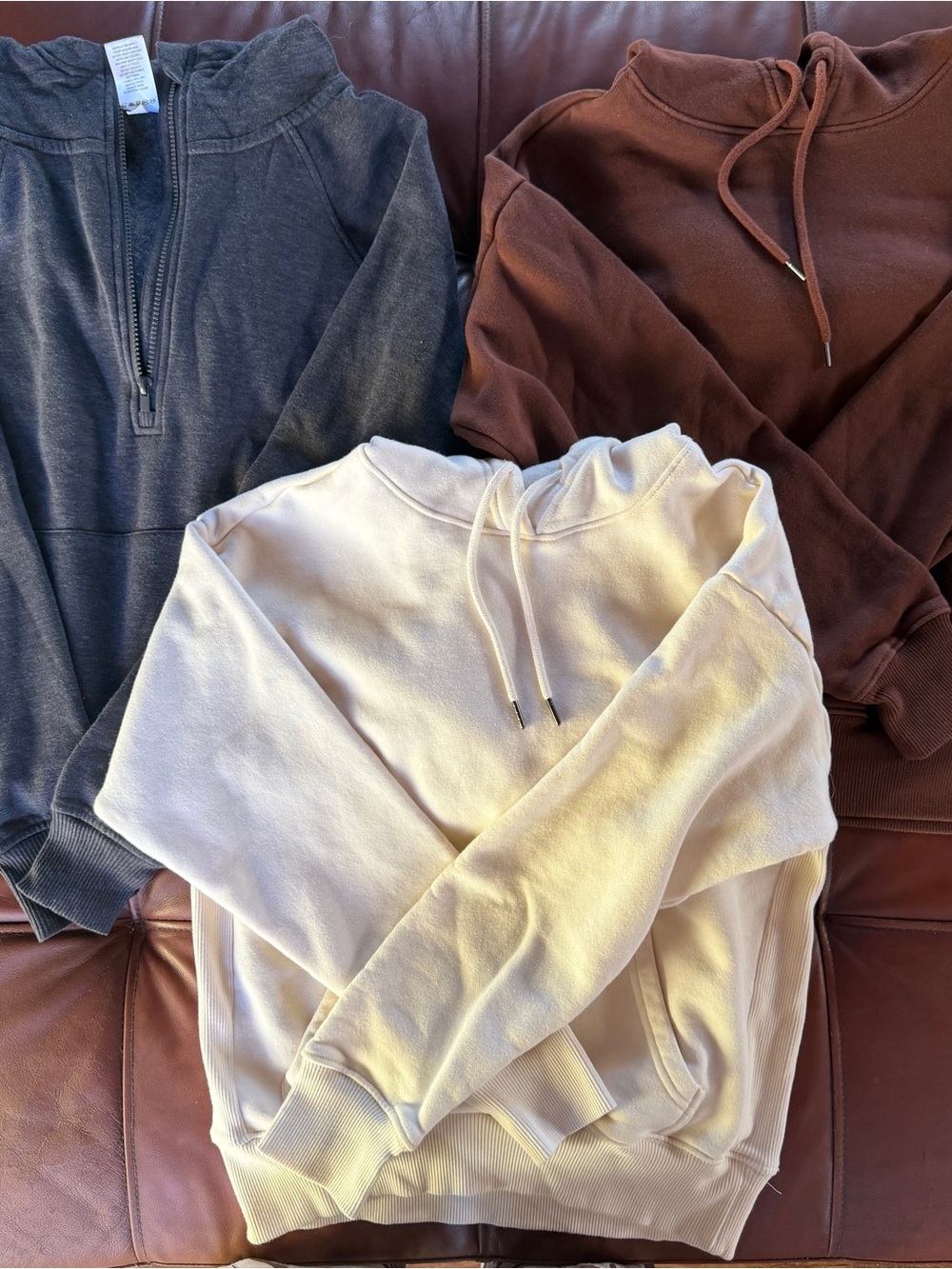 Bundle of 3 Pullover Hoodie Sweatshirt - Cream, Brown, Gray